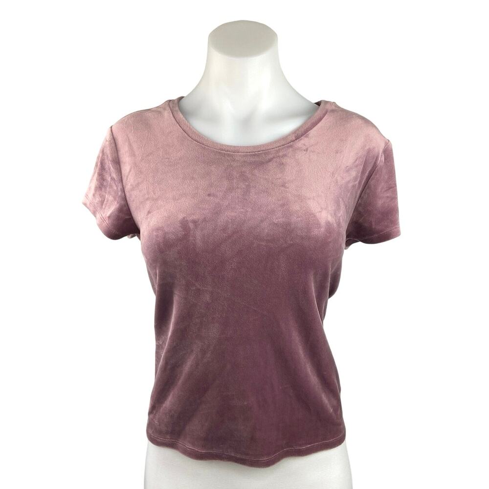 Garage Pink Velour Velvet Short Sleeve Stretch Pullover T Shirt Top Tee Size M